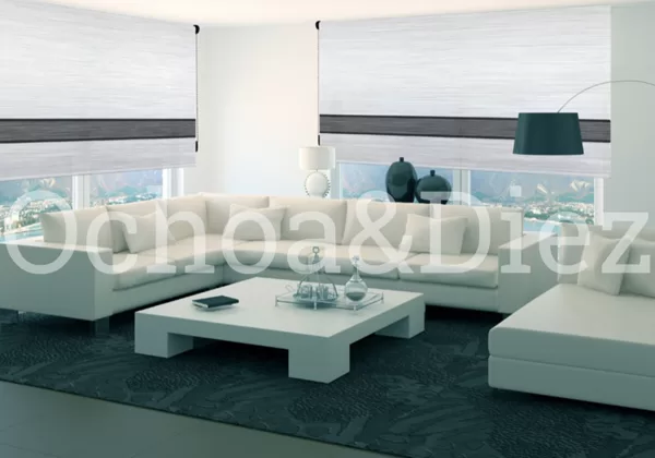 Cortina; enrollable con cambio de color, varilla decorativa & tejido 3D.