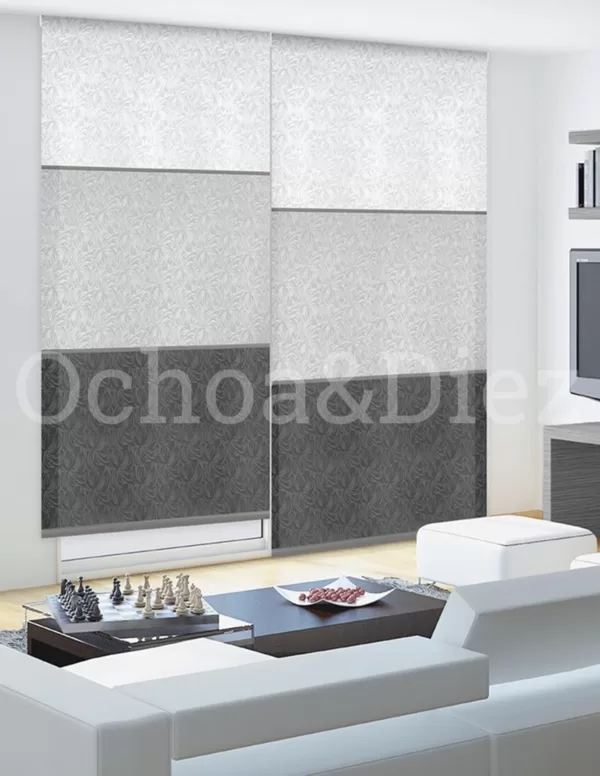 Cortina; enrollable con cambio de color, varilla decorativa & tejido 3D.